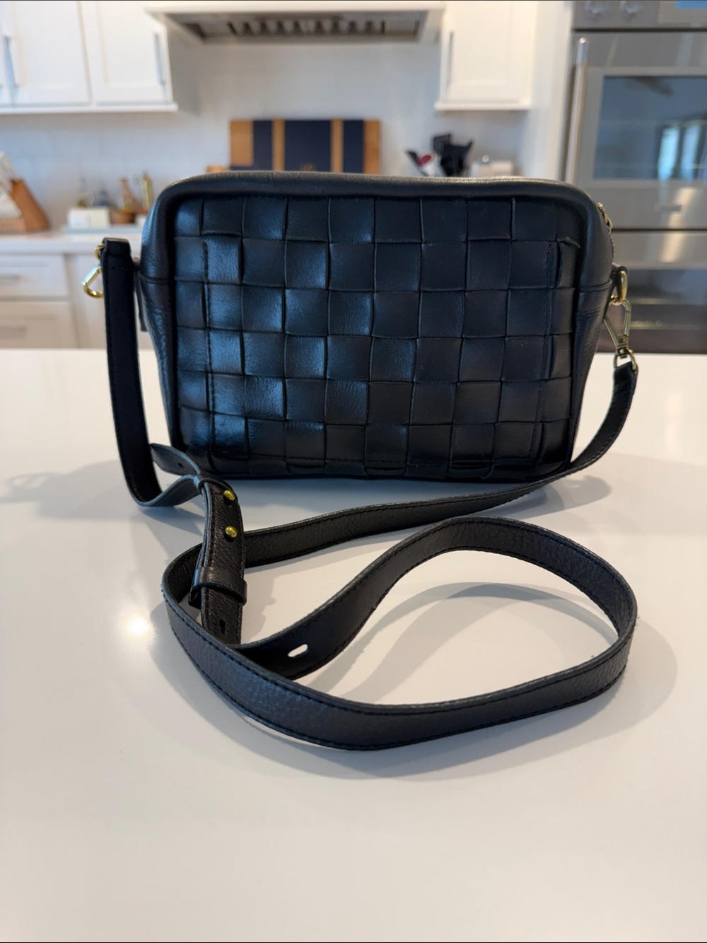 Black Woven Leather J crew Crossbody bag